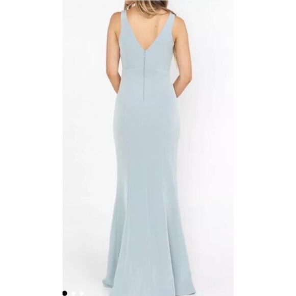 SHOW ME YOUR MUMU Morgan Gown Silver Sage Stretch Crepe Size XXS Wedding NWT - Picture 2 of 7